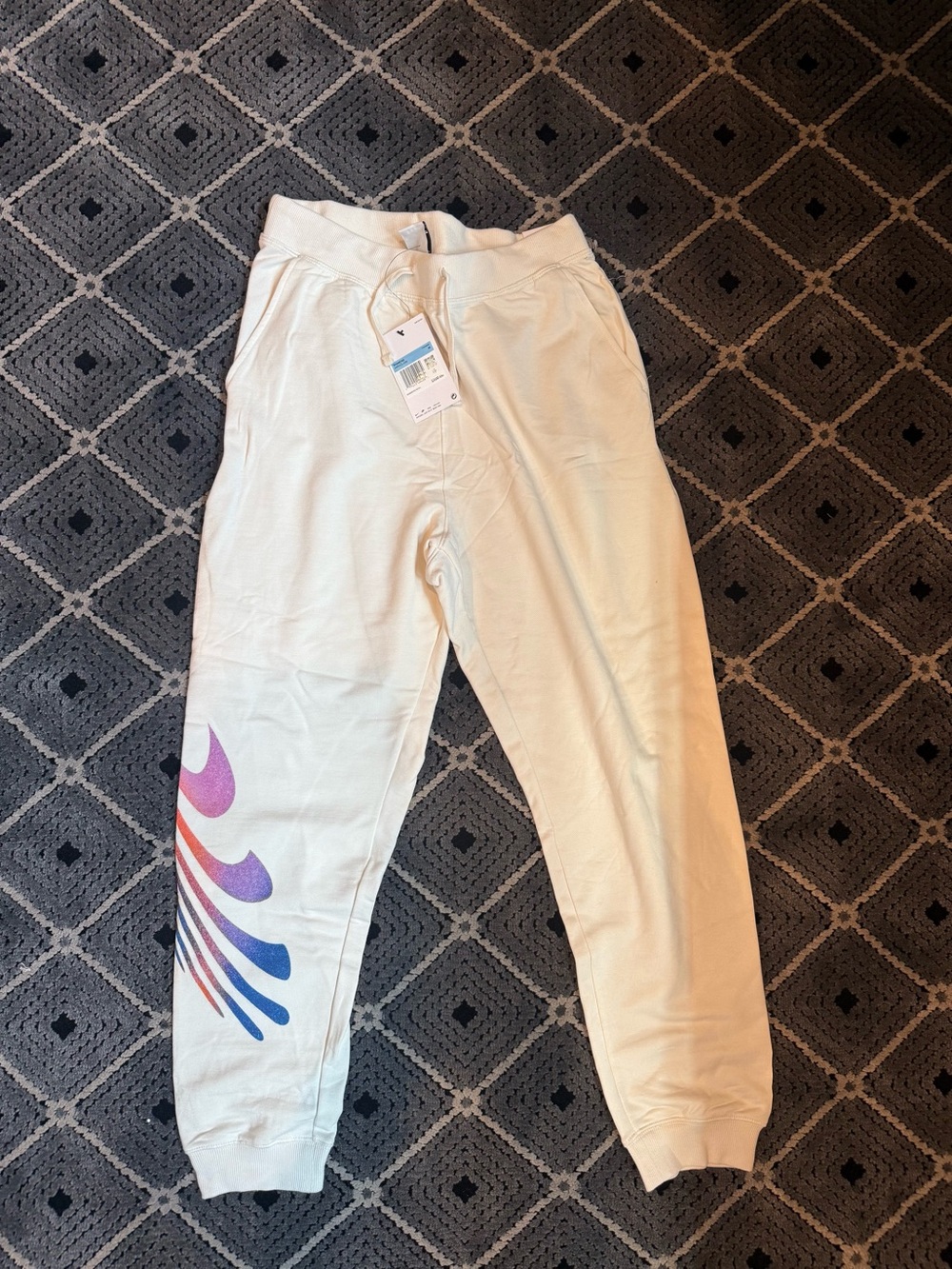 Nike Cream Jogger Pants with Multicolor Rainbow Swoosh
